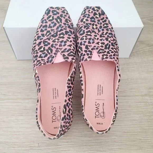 Toms Alpargata Pink Leopard Print Barbie Slip On Canvas Lisa Frank Shoes 6.5 - Picture 6 of 10
